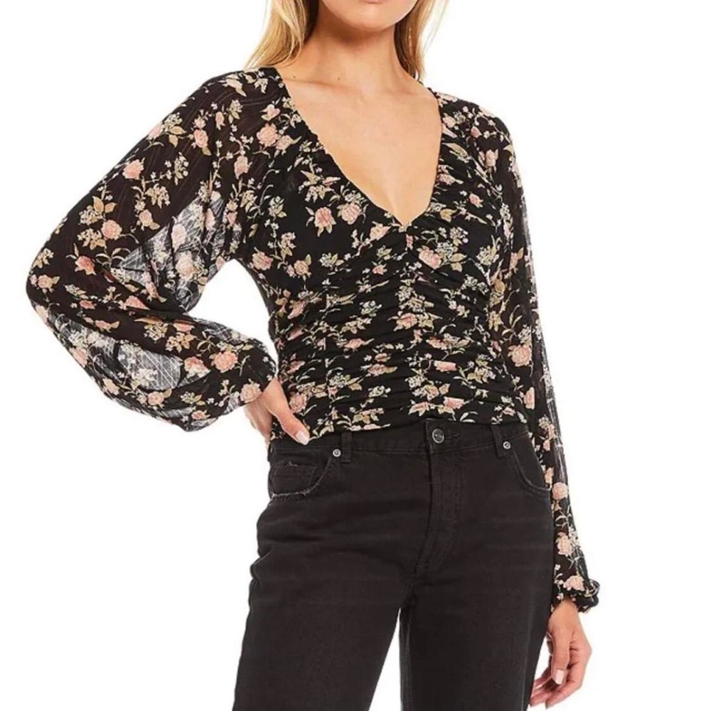 Free People Floral Black Final Rose Women's Top size medium